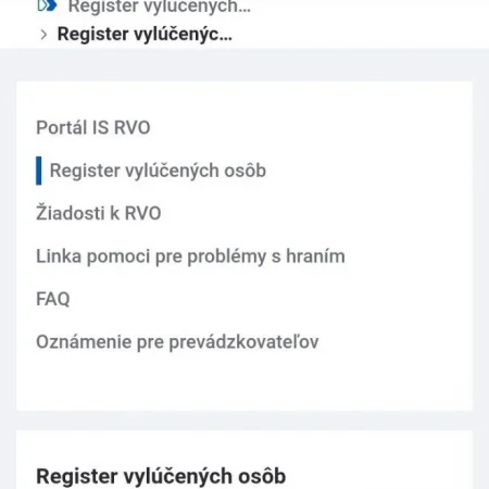 Register vylúčených osôb (RVO) a zákaz do herne