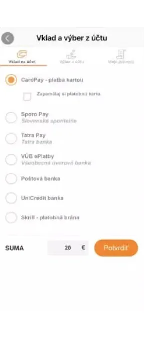 Zadajte sumu (min. 5 €).