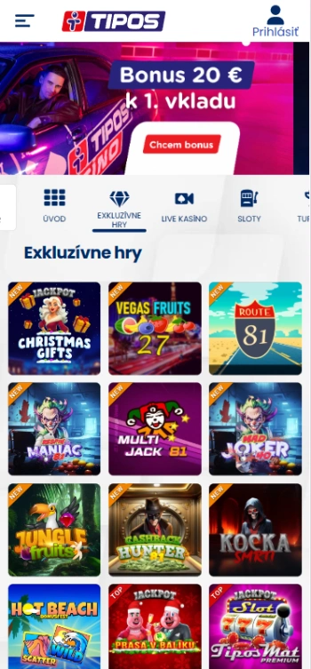 eTIPOS s vkladom 20€ hry