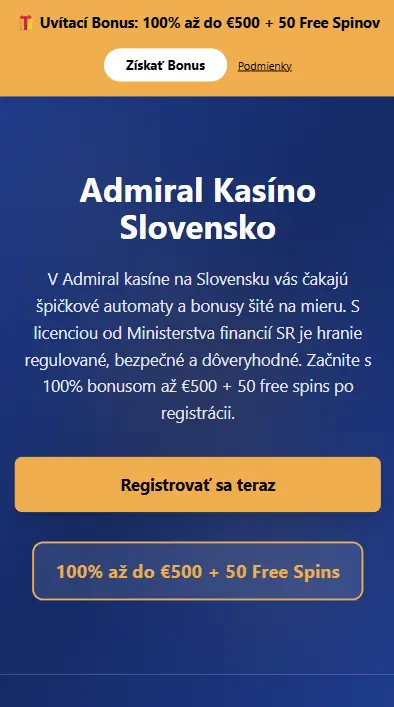 Admiral Casino – klasika s 50 free spinmi bez vkladu